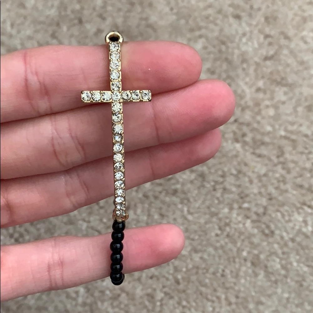 Gold & black diamond beaded cross bracelet